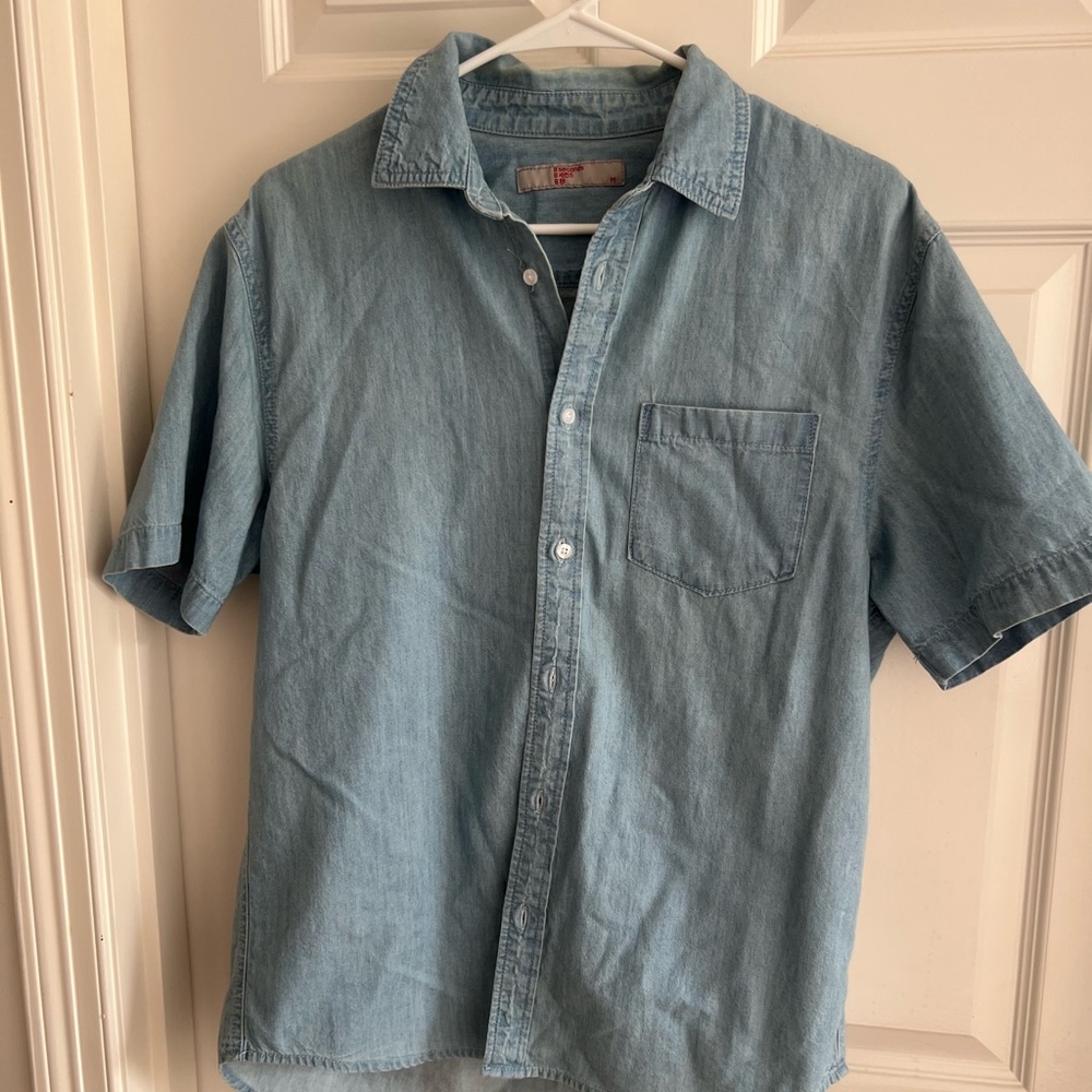 Blue Casual Button Down Shirt with Washed Look